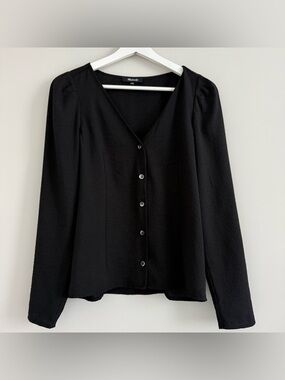 Madewell Westover Blouse V-Neck Button Front Black 2